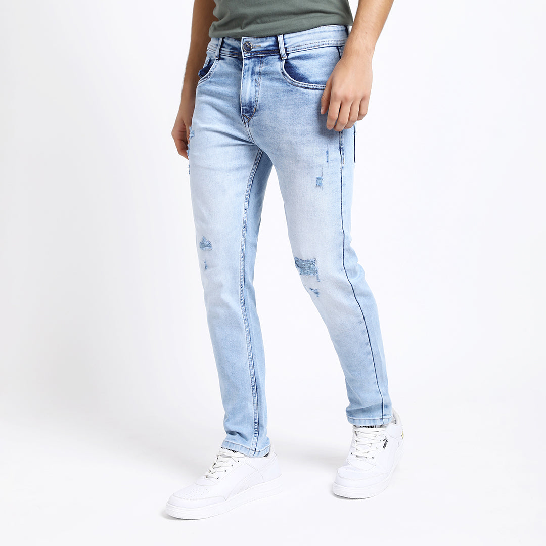 LIGHT BLUE DISTRESSED ANKLE FIT JEANS TEDDY 4762-2
